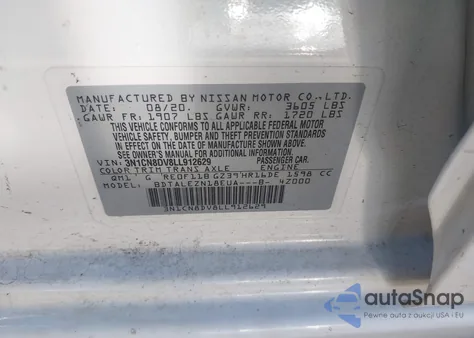 2020 Nissan Versa S Xtronic Cvt из США, поврежденный, VIN 3N1CN8DV8LL912629